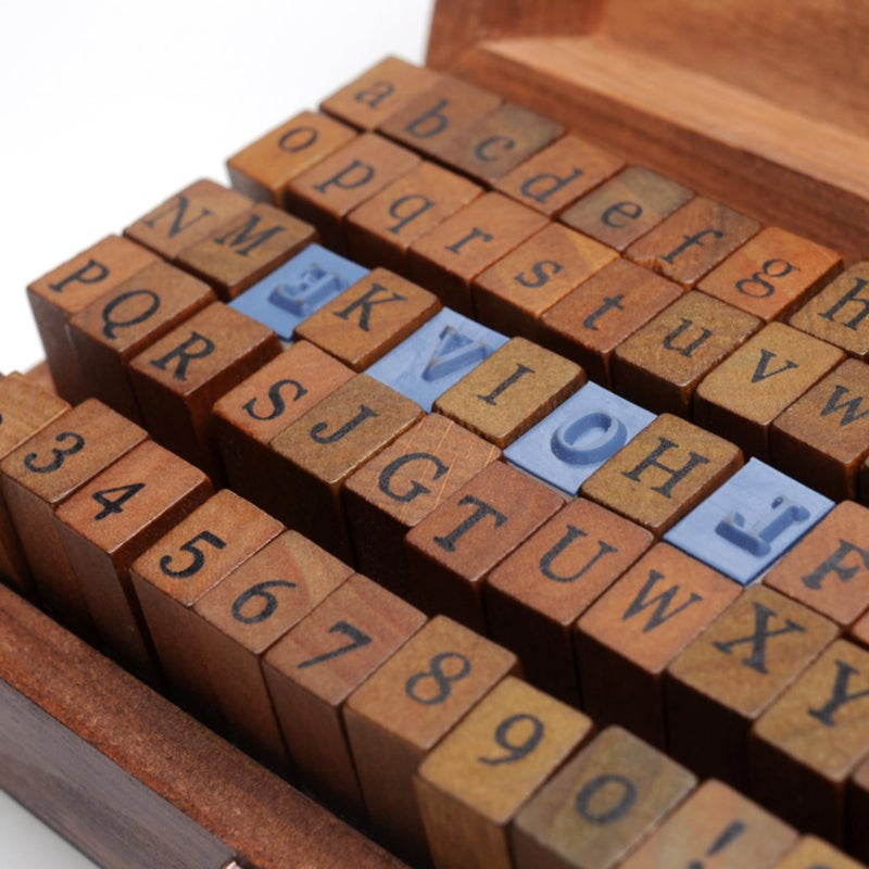 YPSelected Set of 70pcs Vintage Style Wooden Rubber Alphabet Letters Number Symbol Stamps (Cursive Script) - Image 3